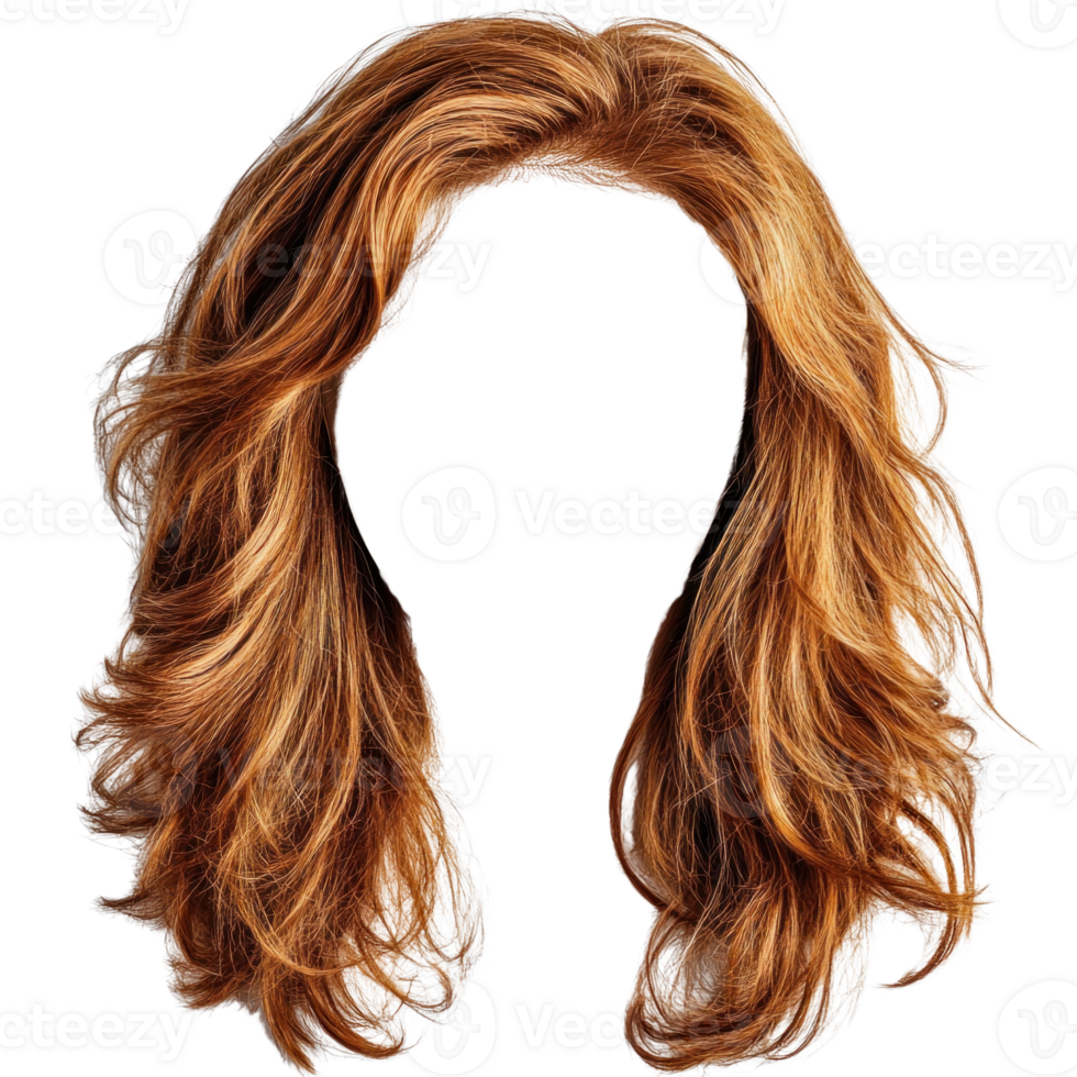 Natural looking wavy hair with warm tones isolated on a white background for hair styling purposes png