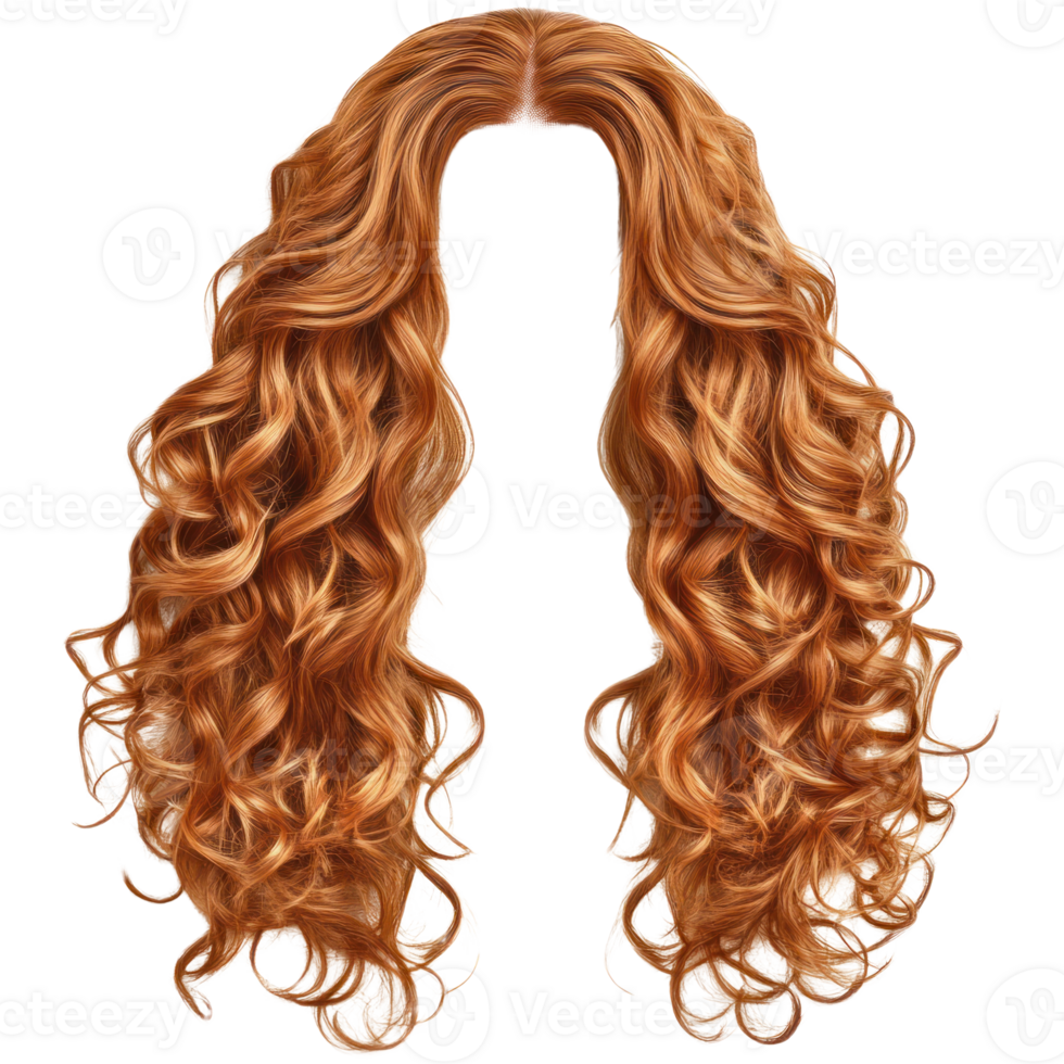 Long curly orange hair ready for styling and versatility in various looks for any occasion png