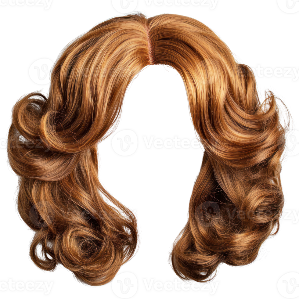 Curly brown wig with layered texture ideal for costume or fashion purposes png