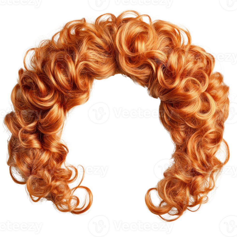 Bright orange curly wig with voluminous ringlets perfect for costume parties or theatrical performances png