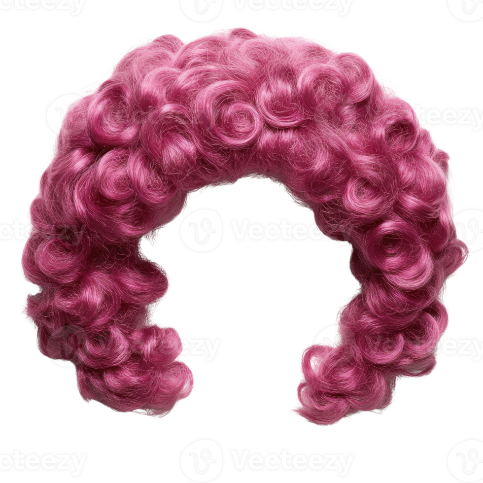 Curly pink wig with voluminous curls designed for costume parties and theatrical performances png