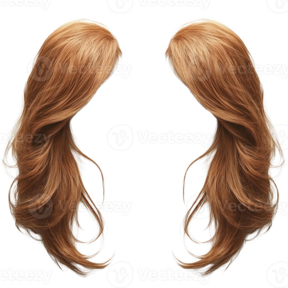 Long flowing wavy hair in warm brown shade with natural movement and volume for styling options png