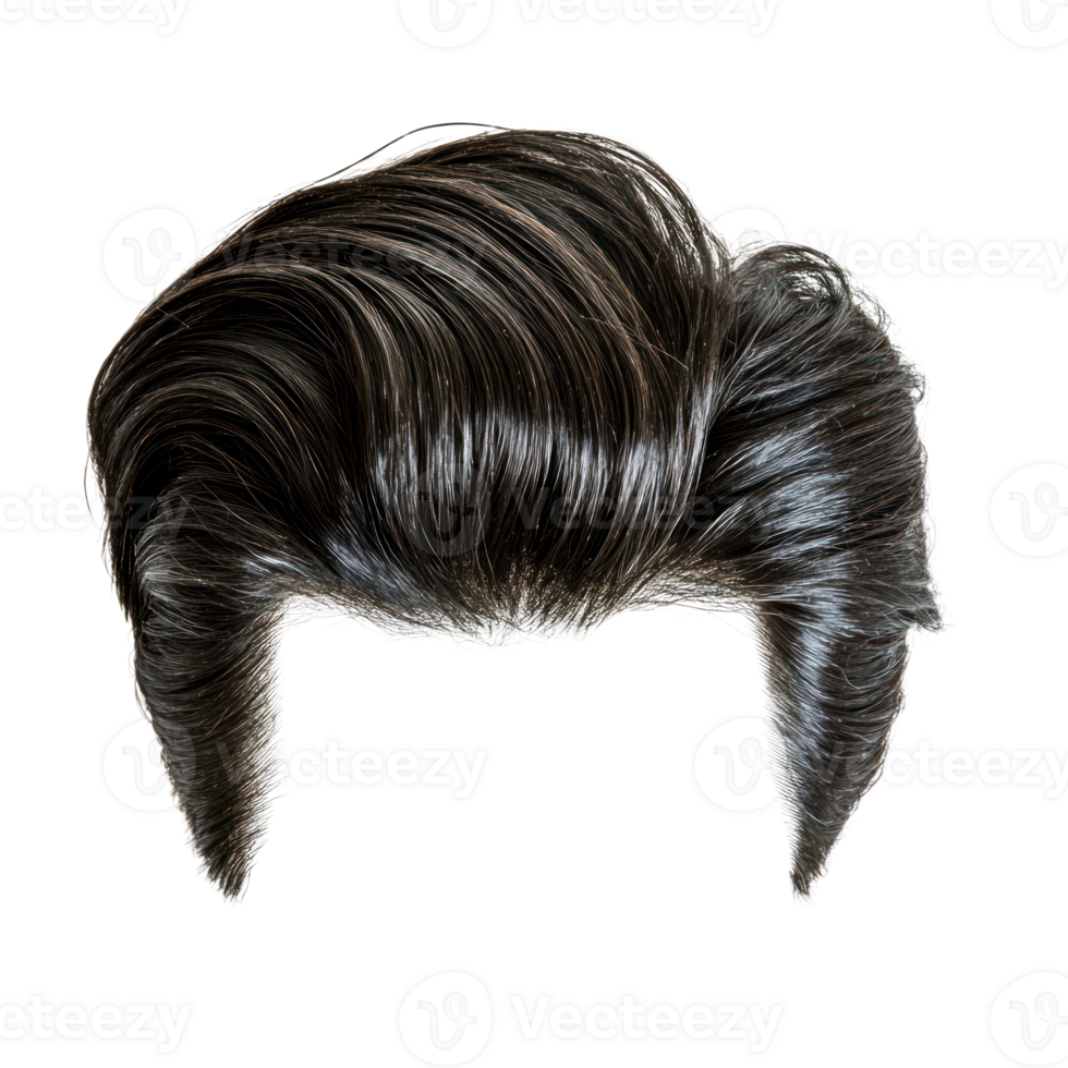 Classic hairstyle featuring voluminous black hair styled back in a retro fashion suitable for themed parties png