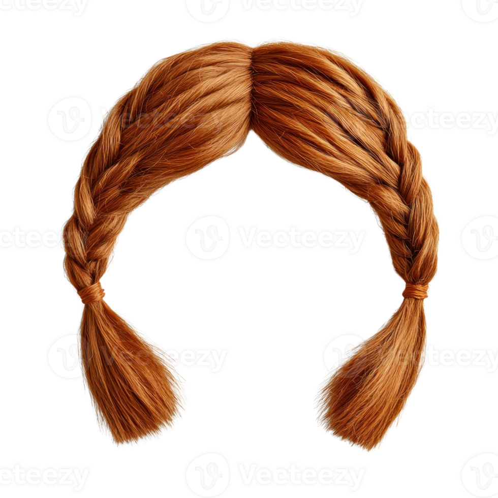 Braided red hair with two sections and long loose strands, ideal for various creative styles or costume purposes png