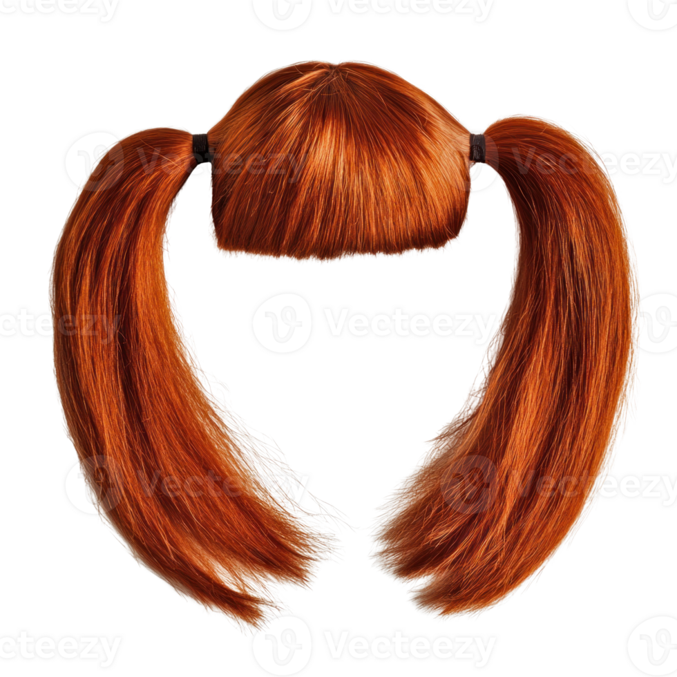 Vibrant red synthetic hair pigtails for creative performance or costume design png