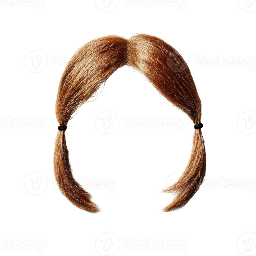 Brown hair in pigtails with elastic bands, isolated on a white background for creative use png