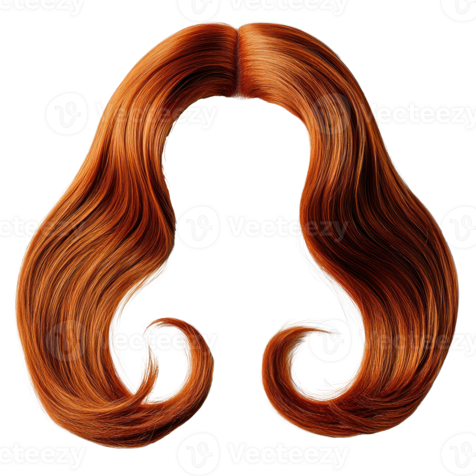 Flowing long wavy orange hair with curls, perfect for styling and costume use png