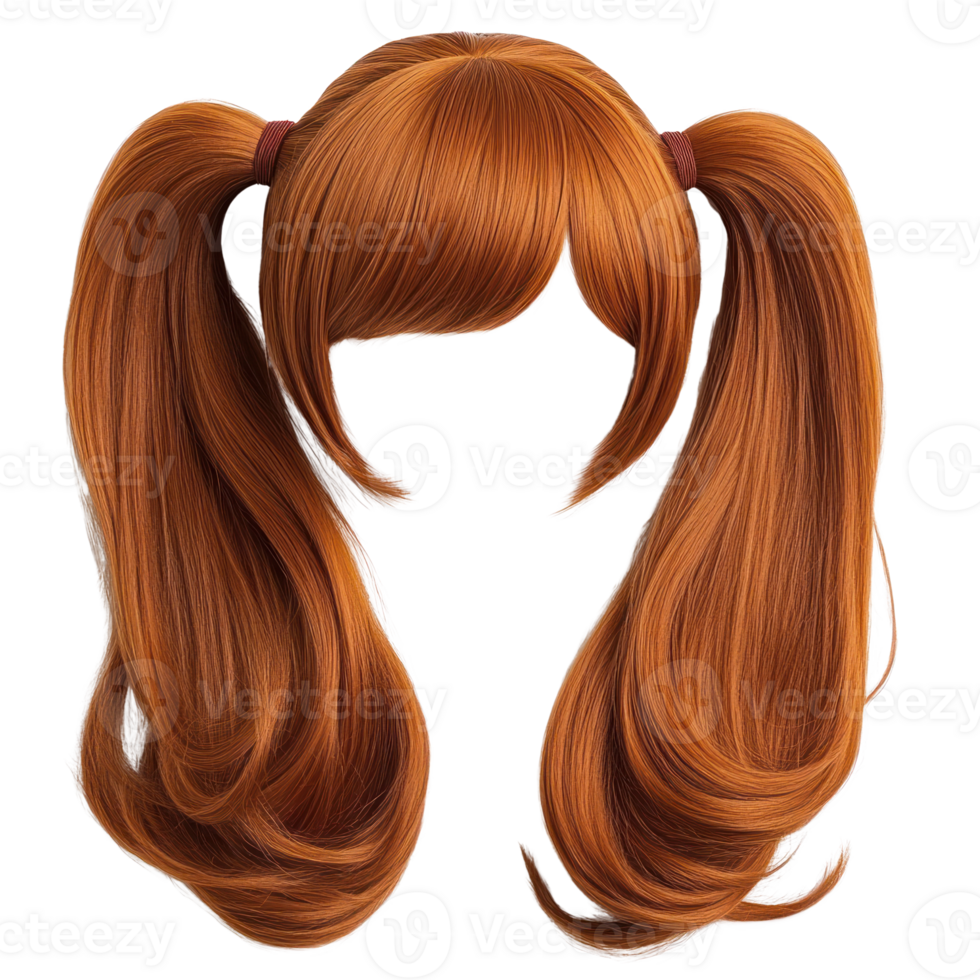 Brown hair with pigtails styled for casual or playful occasions png