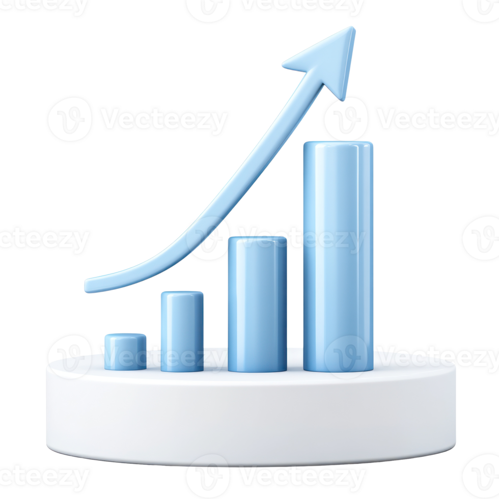 Growth chart showing upward trend with blue bars and arrow on circular base png