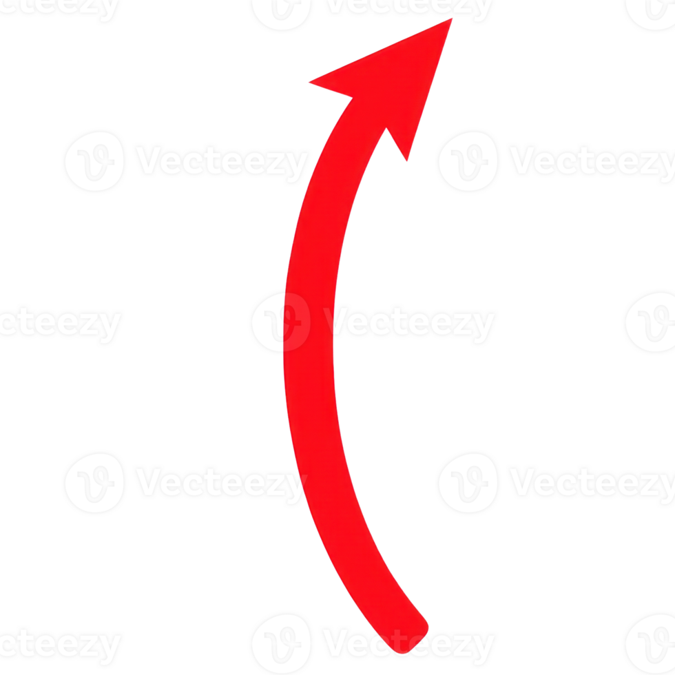 Curved red arrow pointing upward against a white background for directional guidance png