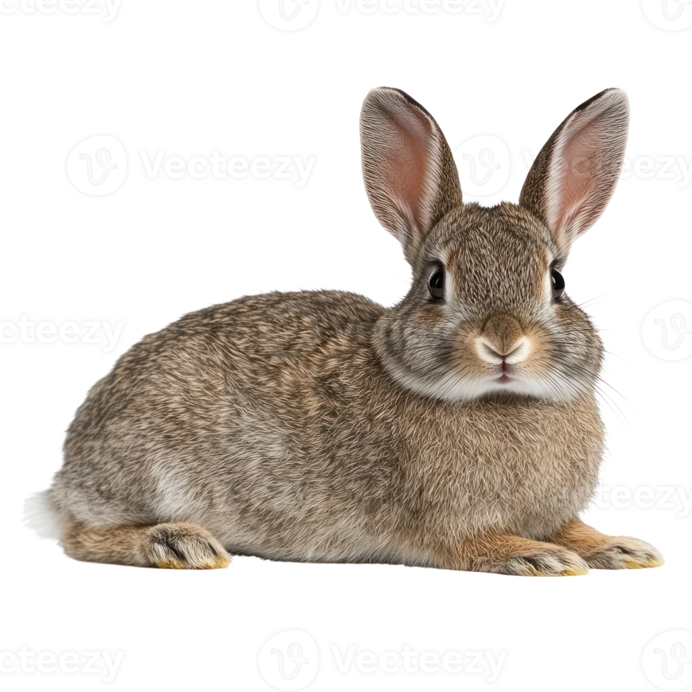 Cute rabbit sitting calmly on white background in a relaxed pose png