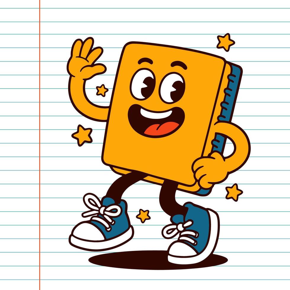 Vintage retro School Notebook Mascot, cartoon character. vector