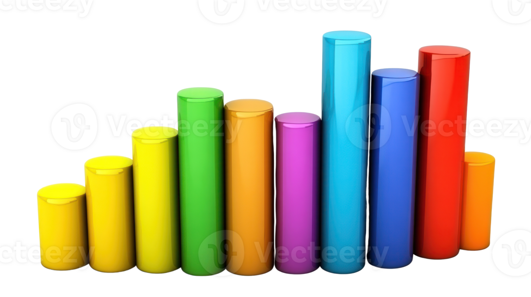 Colorful cylindrical bars represent data growth in a visually appealing way on a white background png