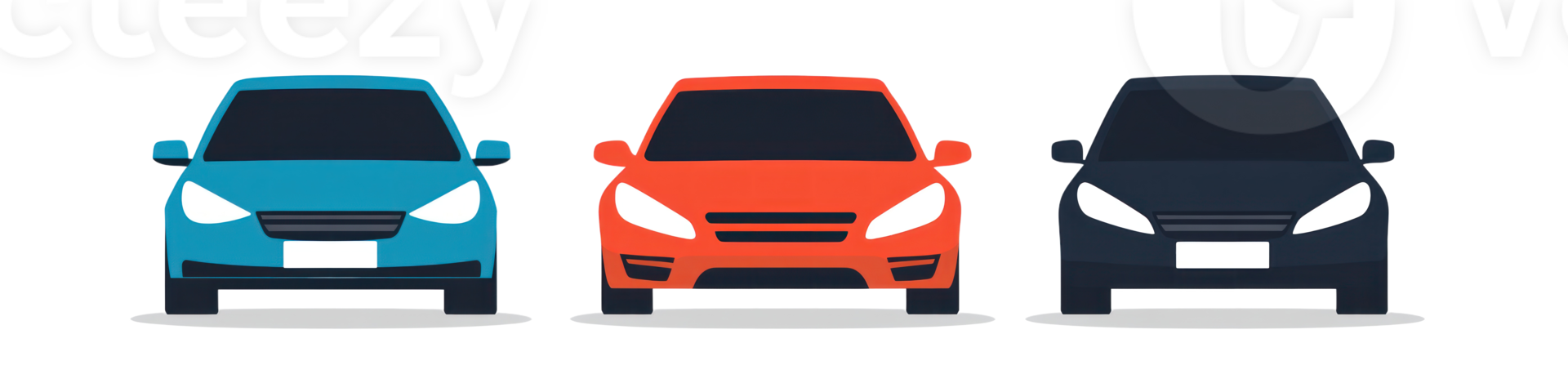 Three isolated cars in various colors showcasing modern design and style for automotive enthusiasts png