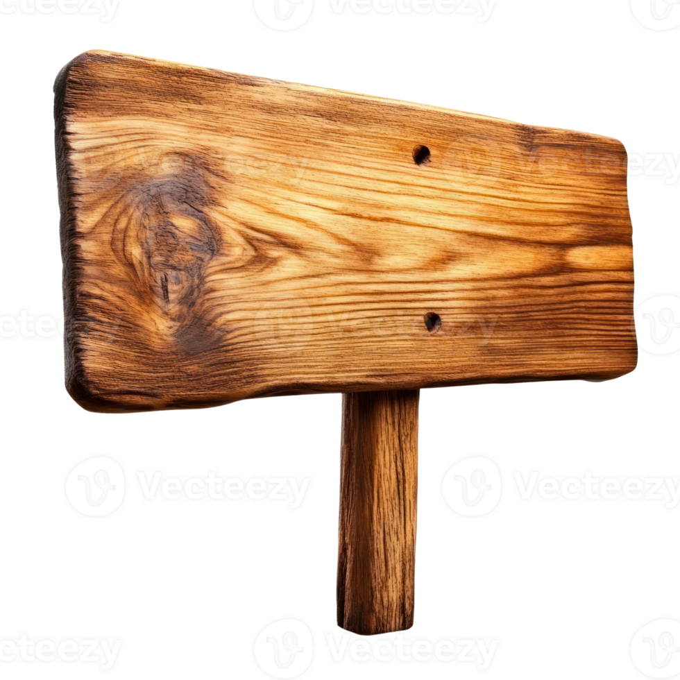 Rustic wooden sign with natural grain isolated on a white background for versatile design use png