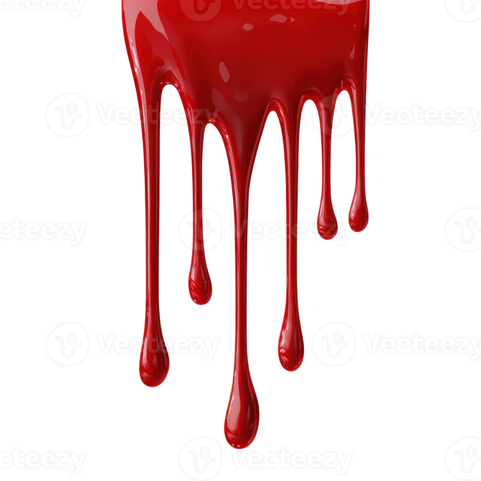 Rich red paint dripping from a surface, creating elongated droplets directed downwards png