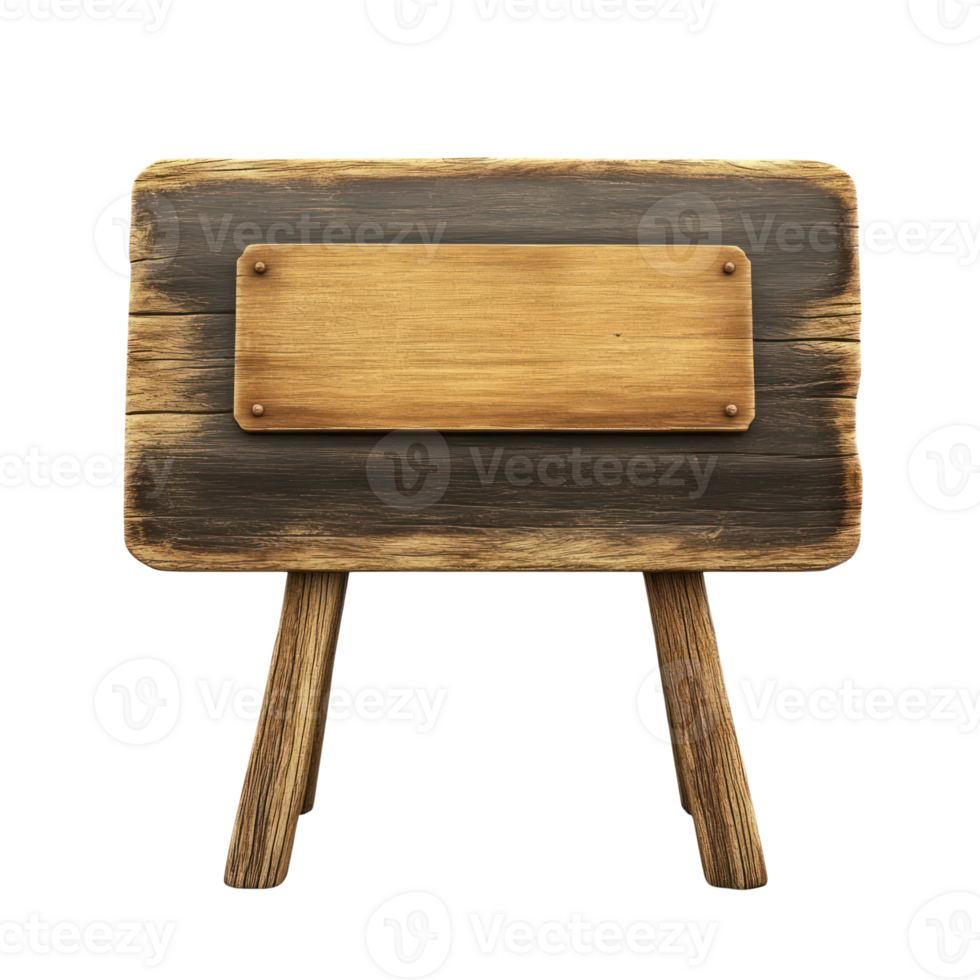 Wooden stand with blank sign ready for customization display in a rustic setting png