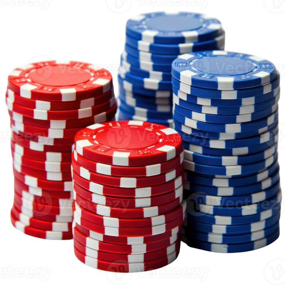 Stacks of red and blue poker chips in an isolated setting perfect for game nights and casino themes png