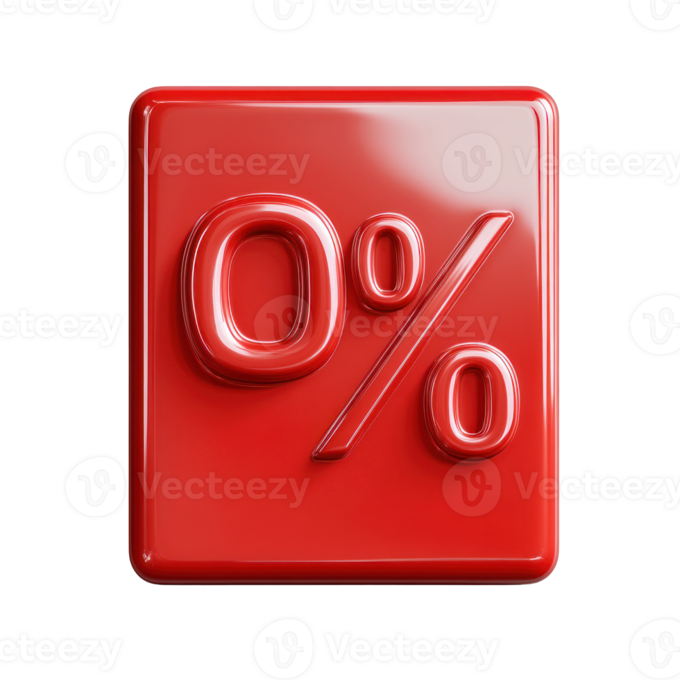 Red 0 percent discount symbol with glossy finish displayed on a white background png