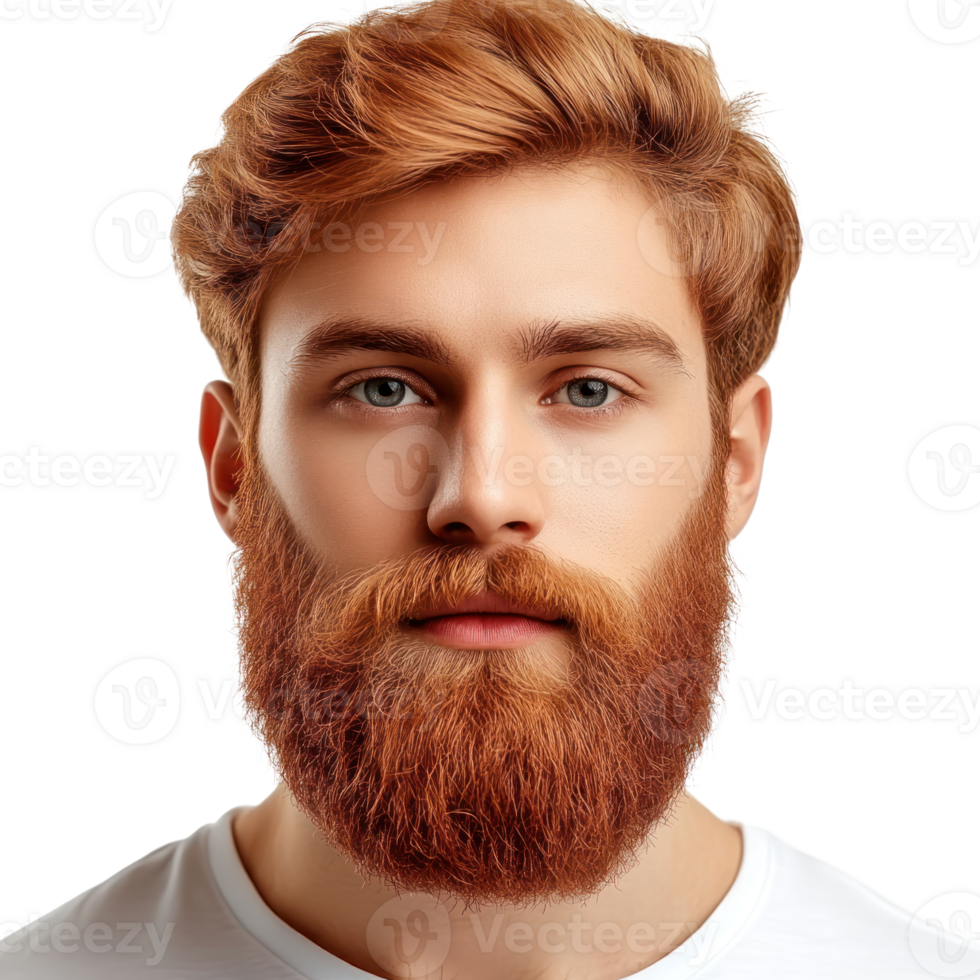 Young man with red beard and styled hair posing against a plain background png