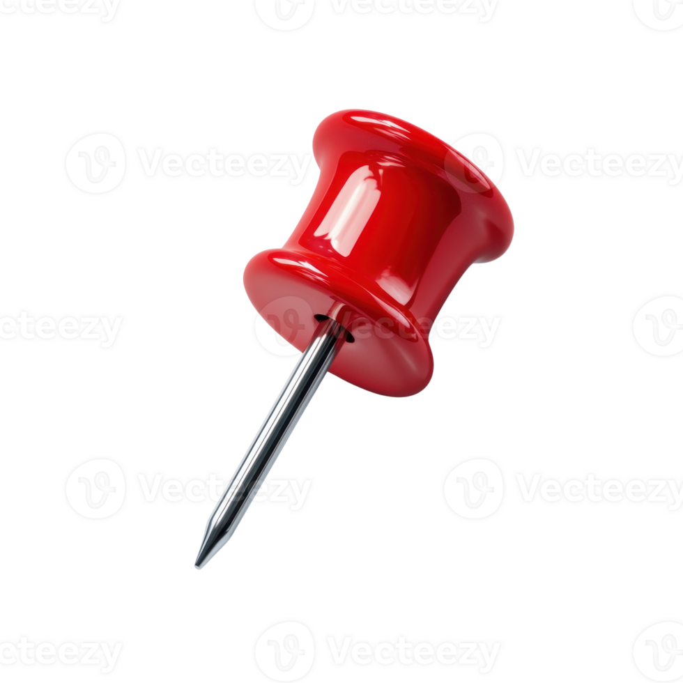 Bright red push pin isolated on a white background used for office and craft tasks png