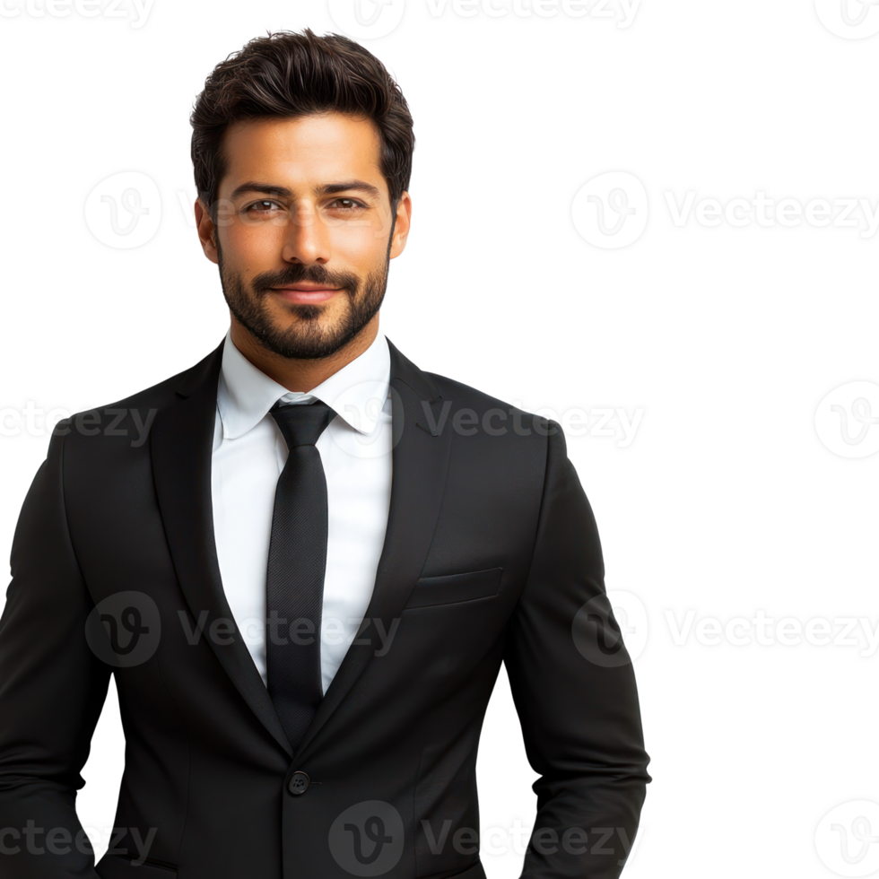 Confident young man in professional suit ready for business meeting in contemporary urban environment png