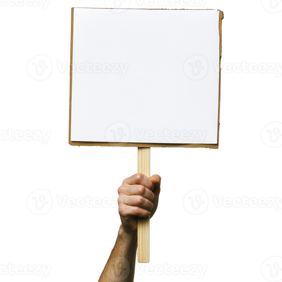 Blank sign held by a hand, ready for messages during a protest or event png