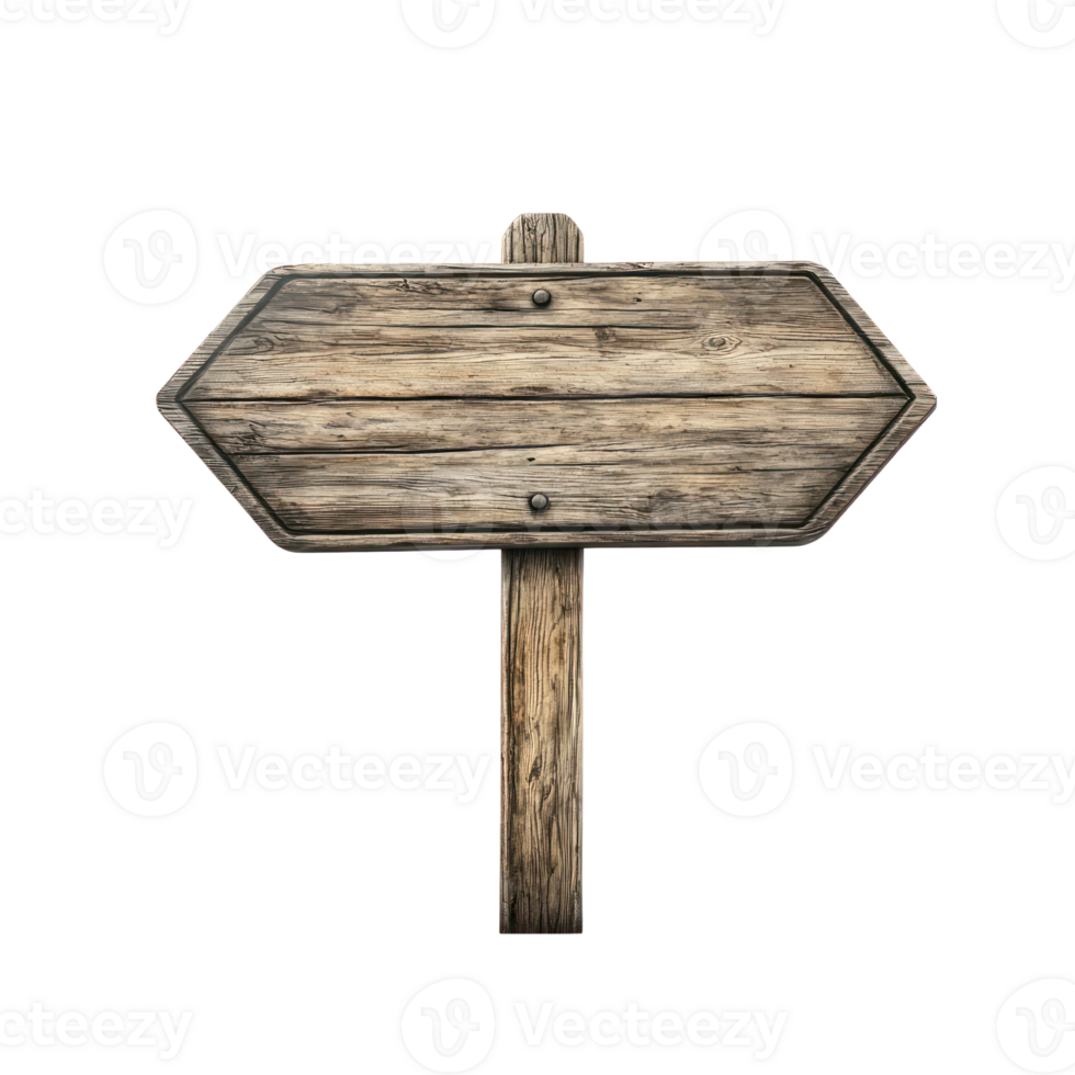 Wooden directional sign on a post ready for customization in a natural setting png