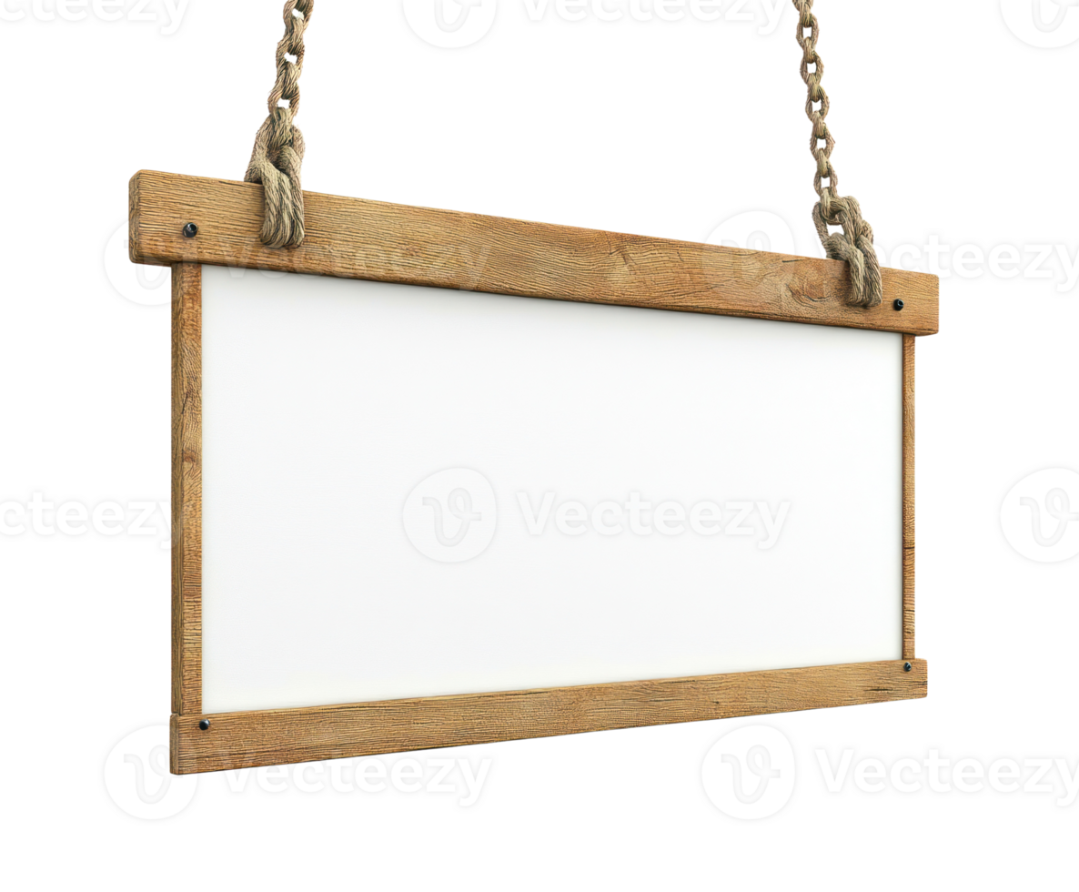 Rustic wooden hanging sign with rope detail ideal for decoration or identification purposes png