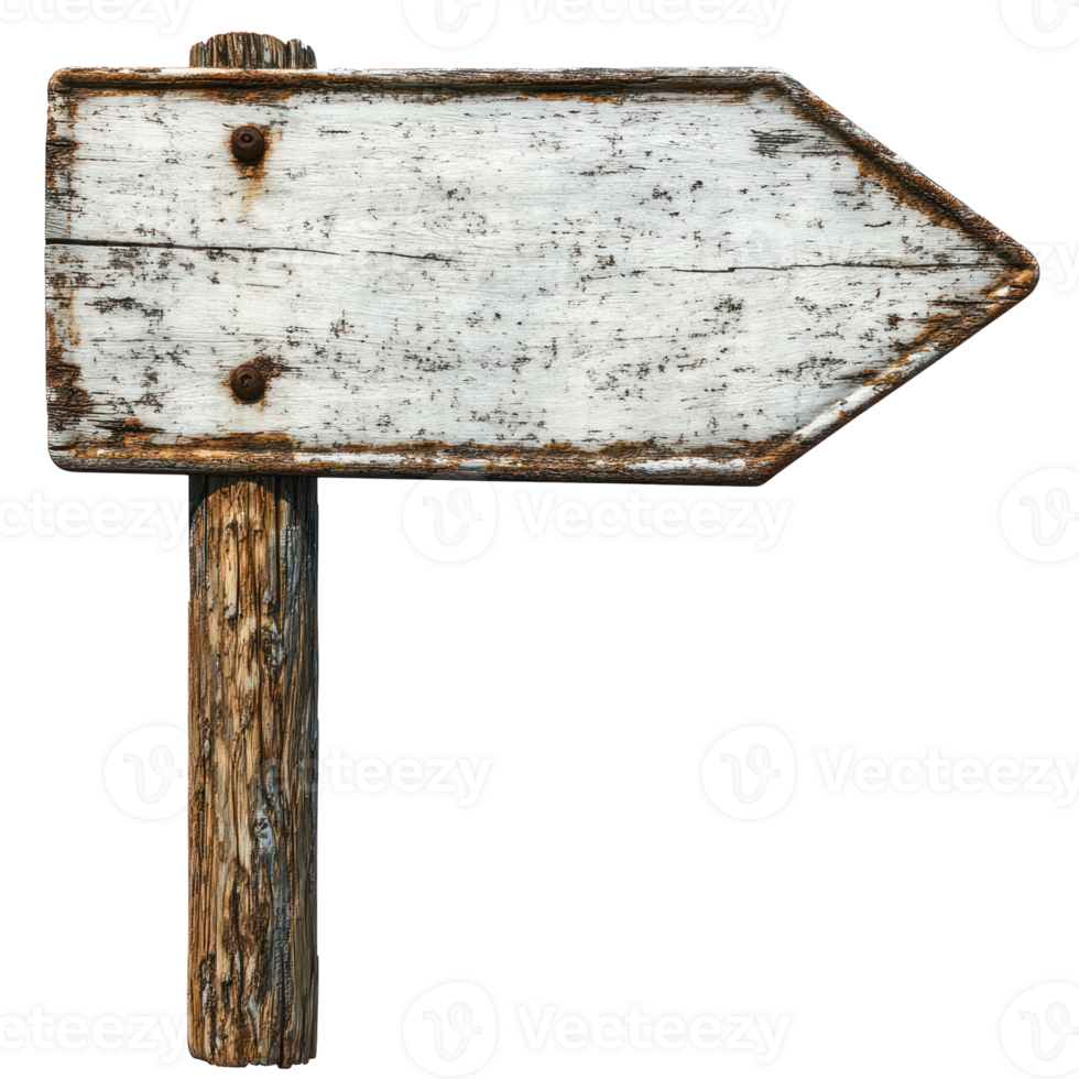 Rustic wooden sign with an arrow pointing right, isolated on a white background for directional guidance png