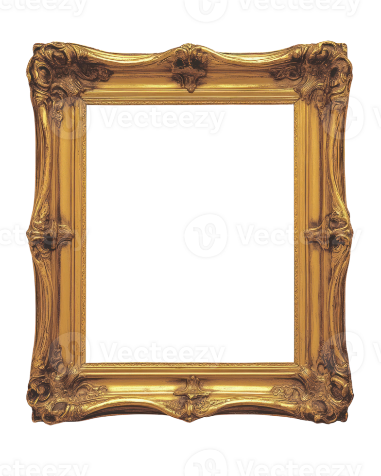 Ornate golden frame with intricate details for artwork display on a clean background png