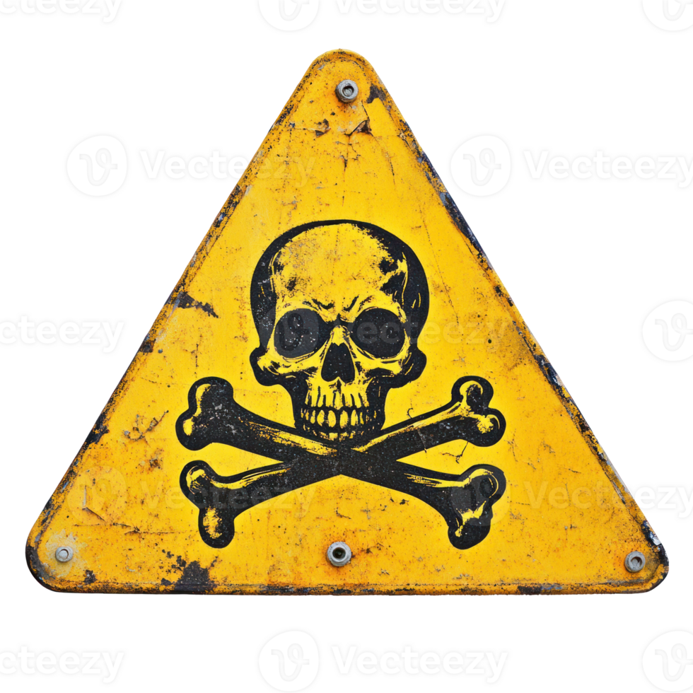 Warning sign with skull and crossbones indicating danger or toxicity in a cautionary setting png