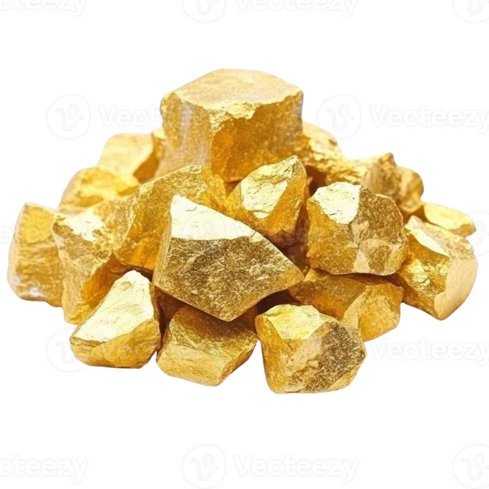 Natural golden nuggets isolated on a white background showcasing their shiny and textured surfaces png