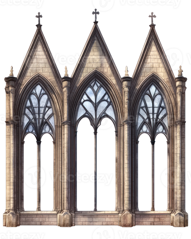 Beautiful gothic style architecture with intricate arches and detailed stonework isolated on a white background png