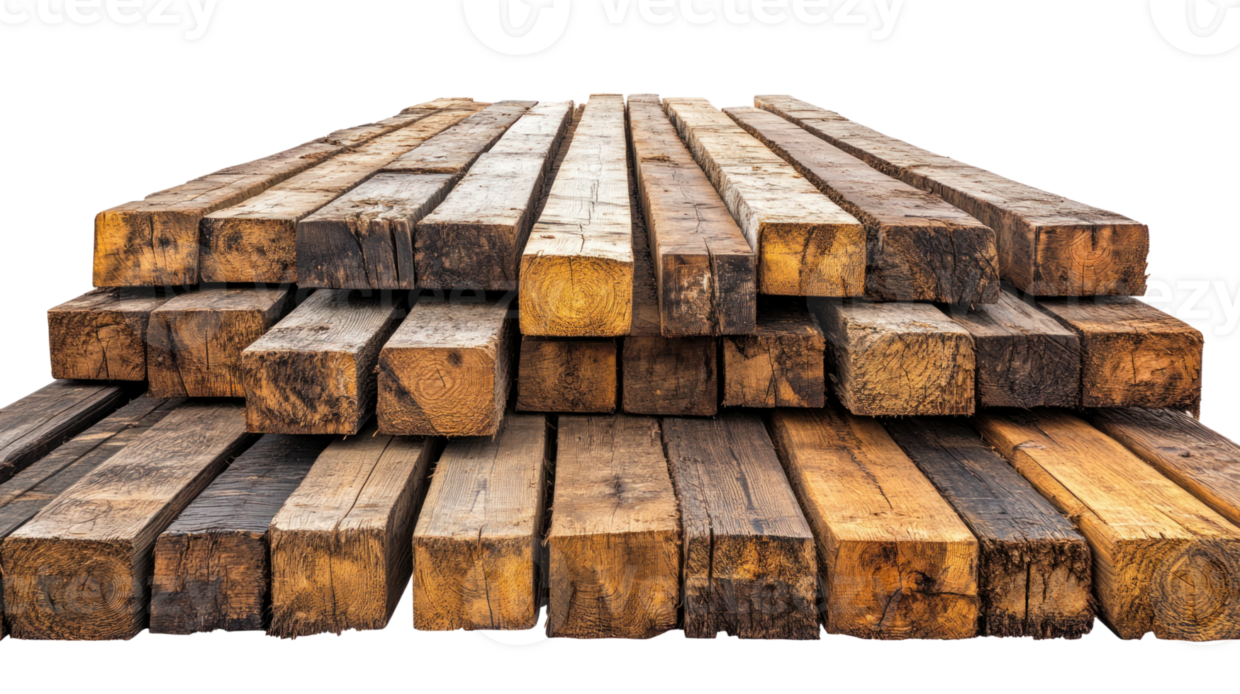 Stack of aged wooden lumber planks isolated against a plain background for construction or DIY projects png