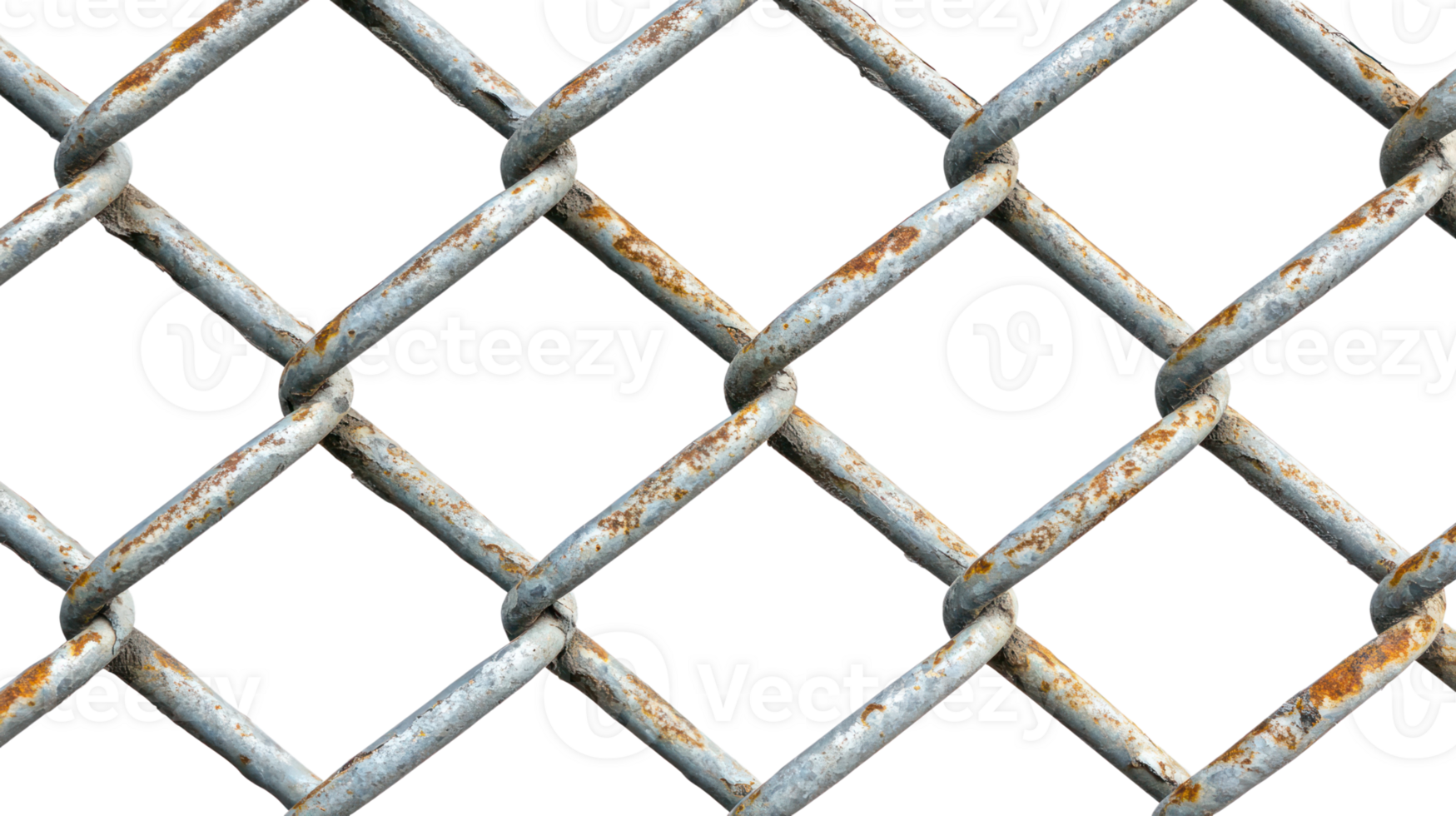 Rusty chain link fence isolated on white background showcasing industrial texture and pattern png