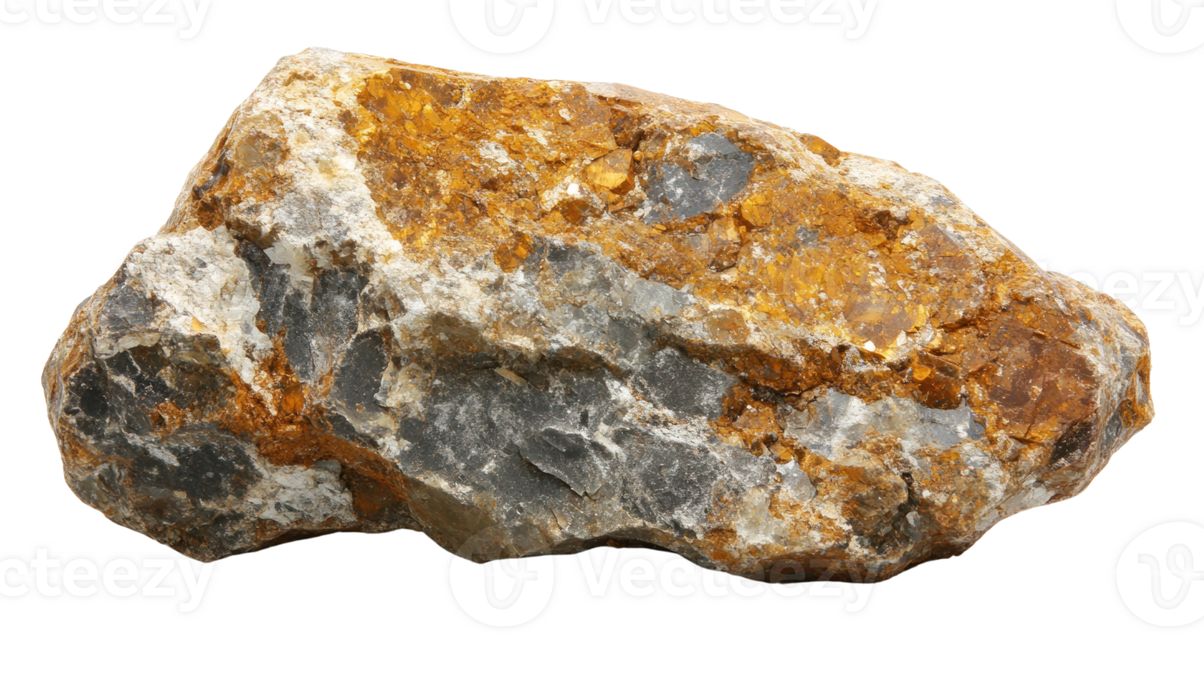 Rock fragment with a mix of gray and orange mineral deposits in isolated view png
