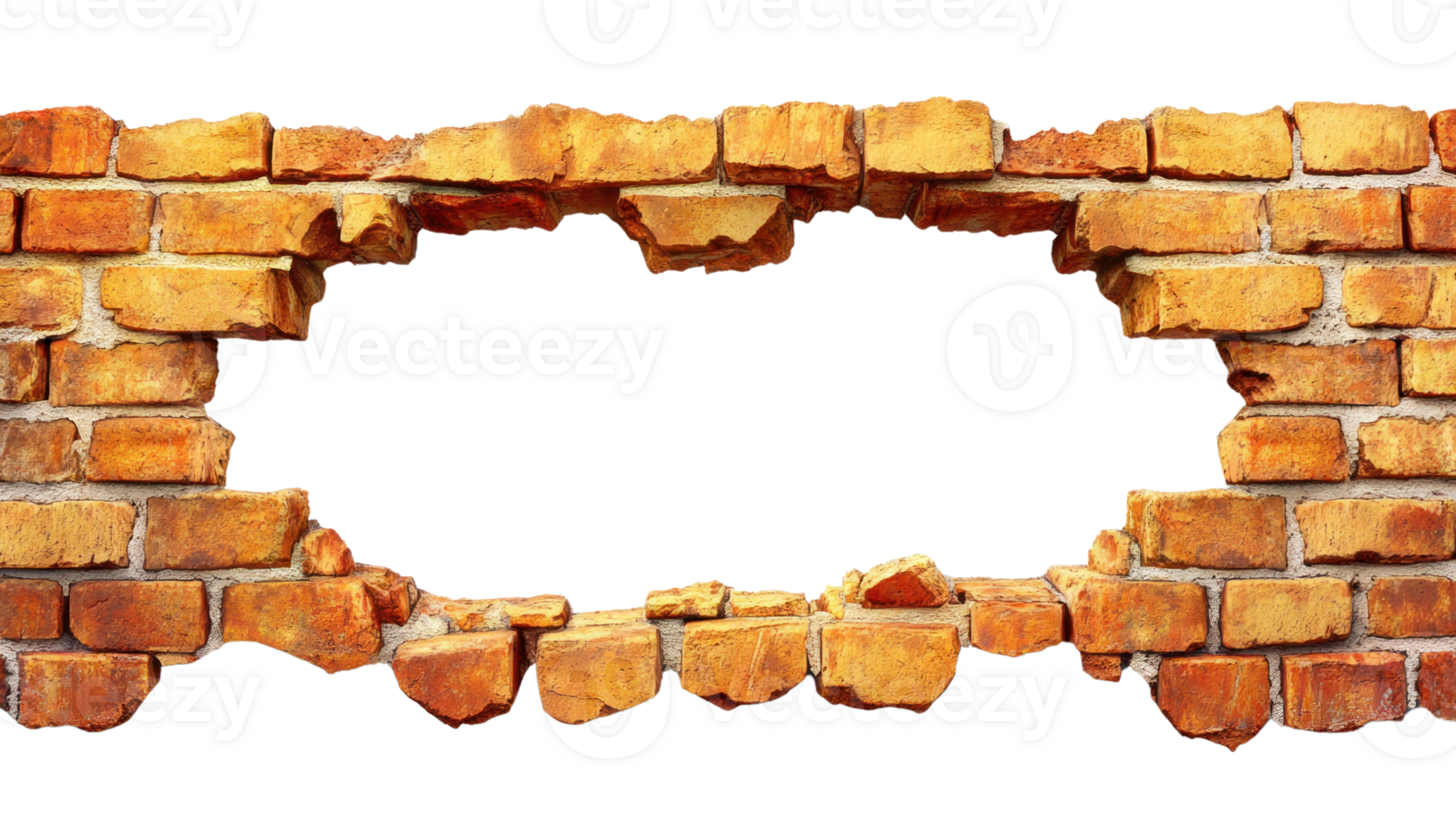 Broken brick wall section revealing empty space for creative design ideas png