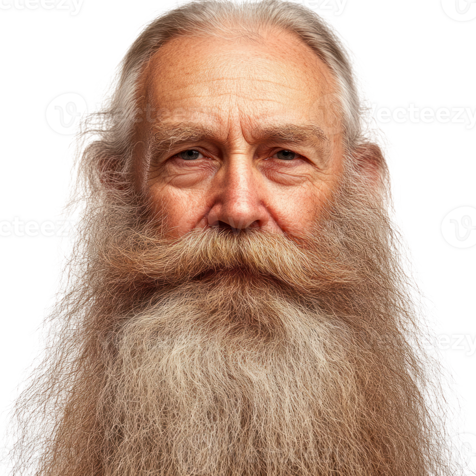 Elderly man with long white beard smiling, isolated against a plain background png