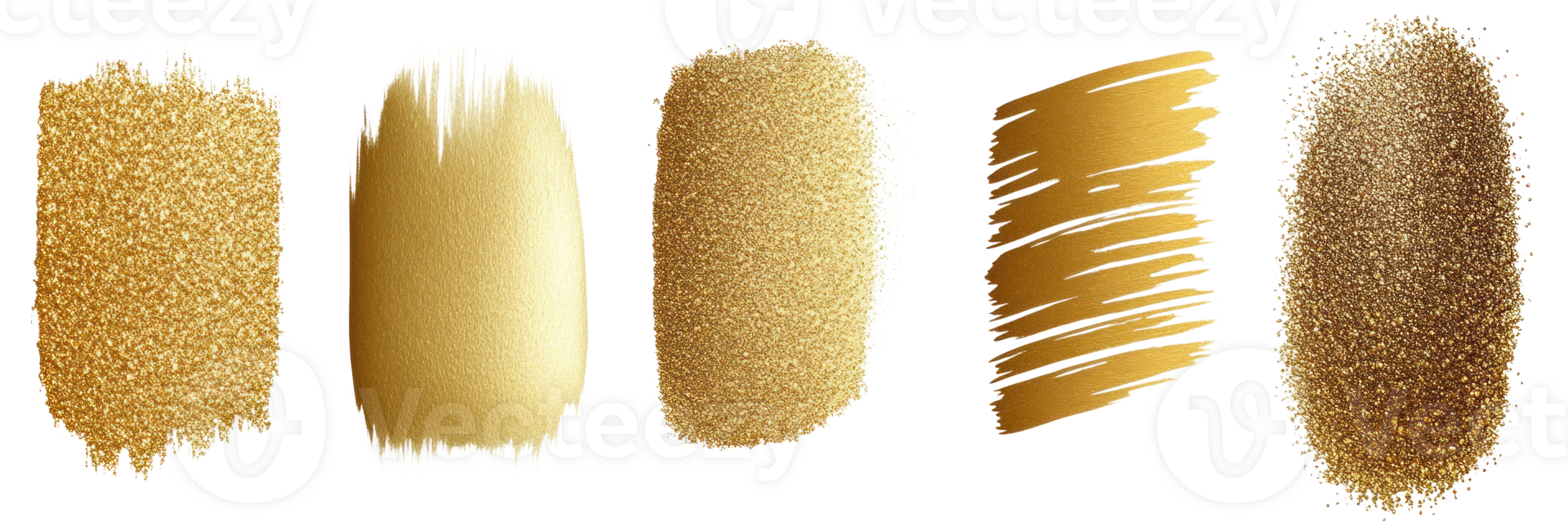 Various textures and shades of gold paint in an isolated format suitable for design projects png