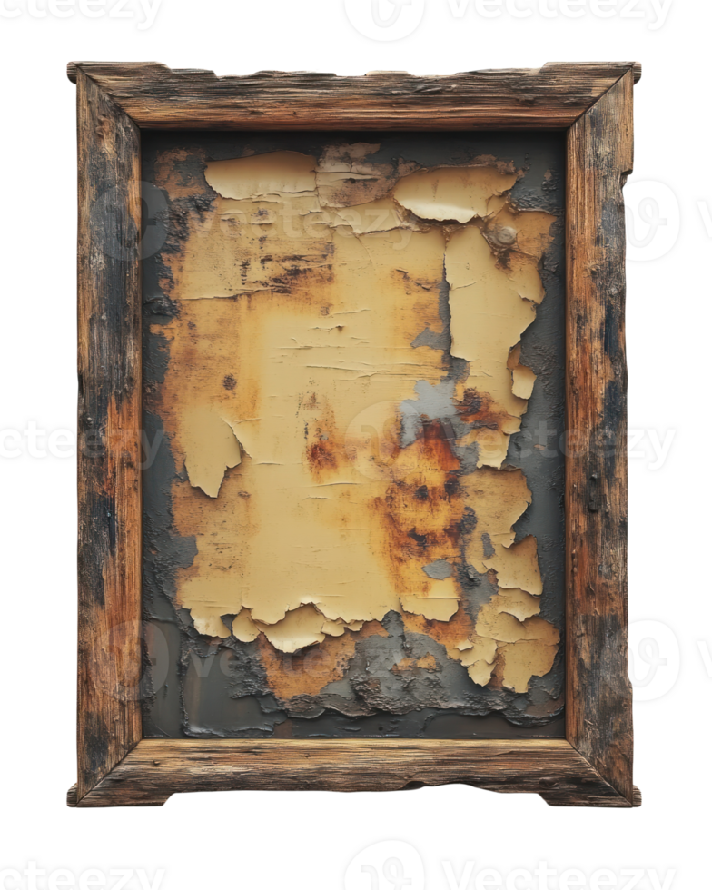 Weathered wooden frame with peeling paint creating a vintage aesthetic png