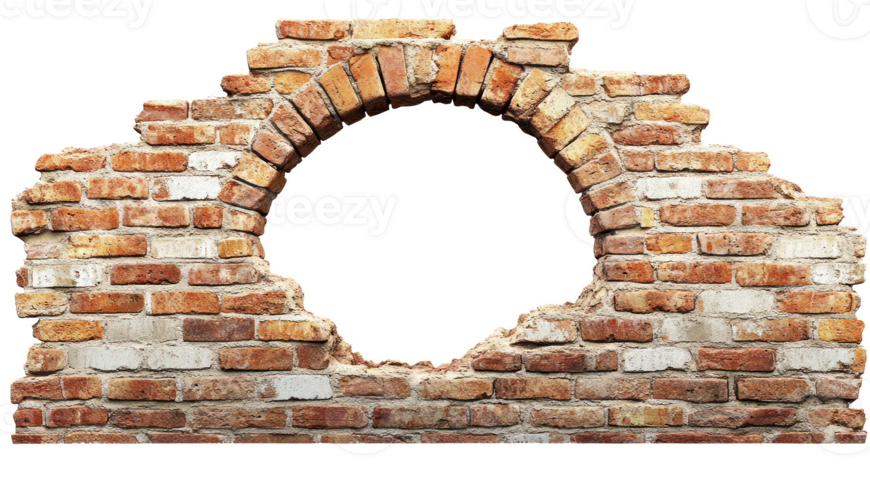Vintage brick wall with an archbroken section, providing a rustic and textured background png