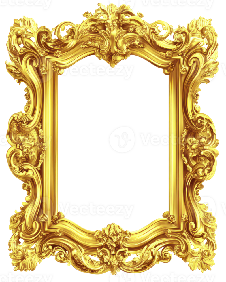 Elegant golden ornate frame with intricate details for displaying art or photographs png