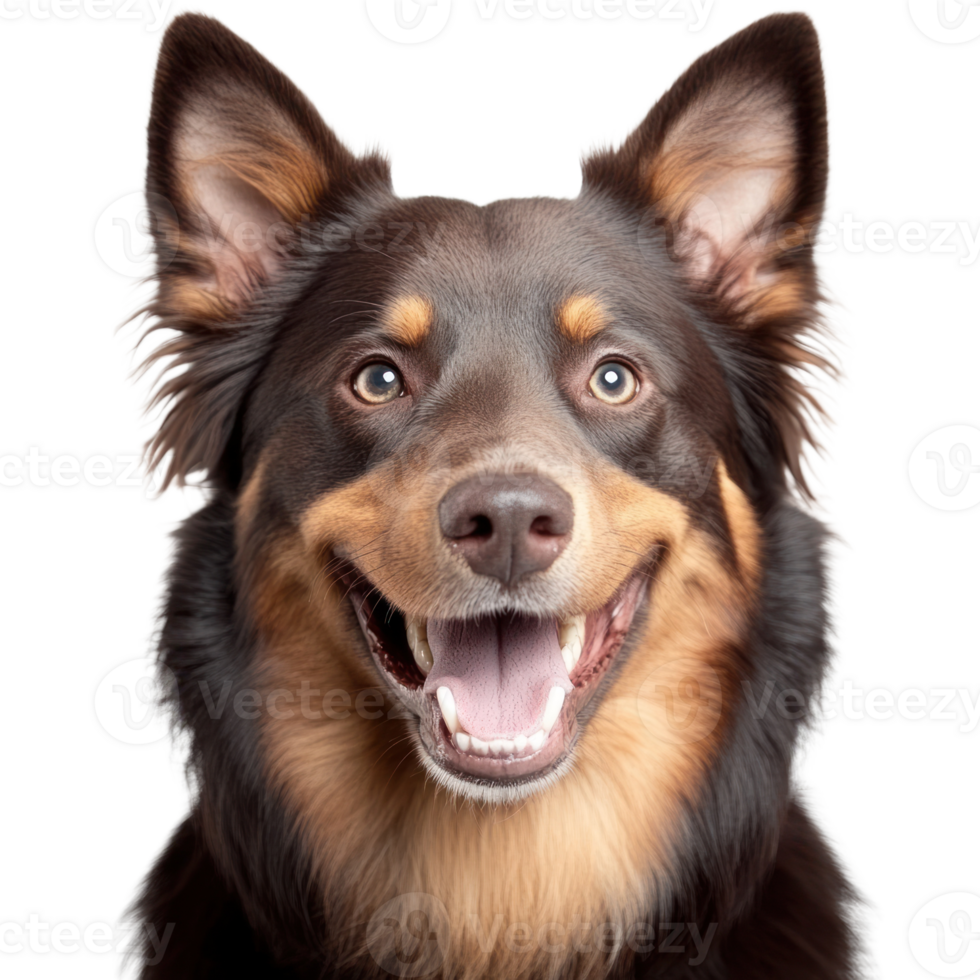 Happy dog with bright eyes and fluffy fur isolated against white background png