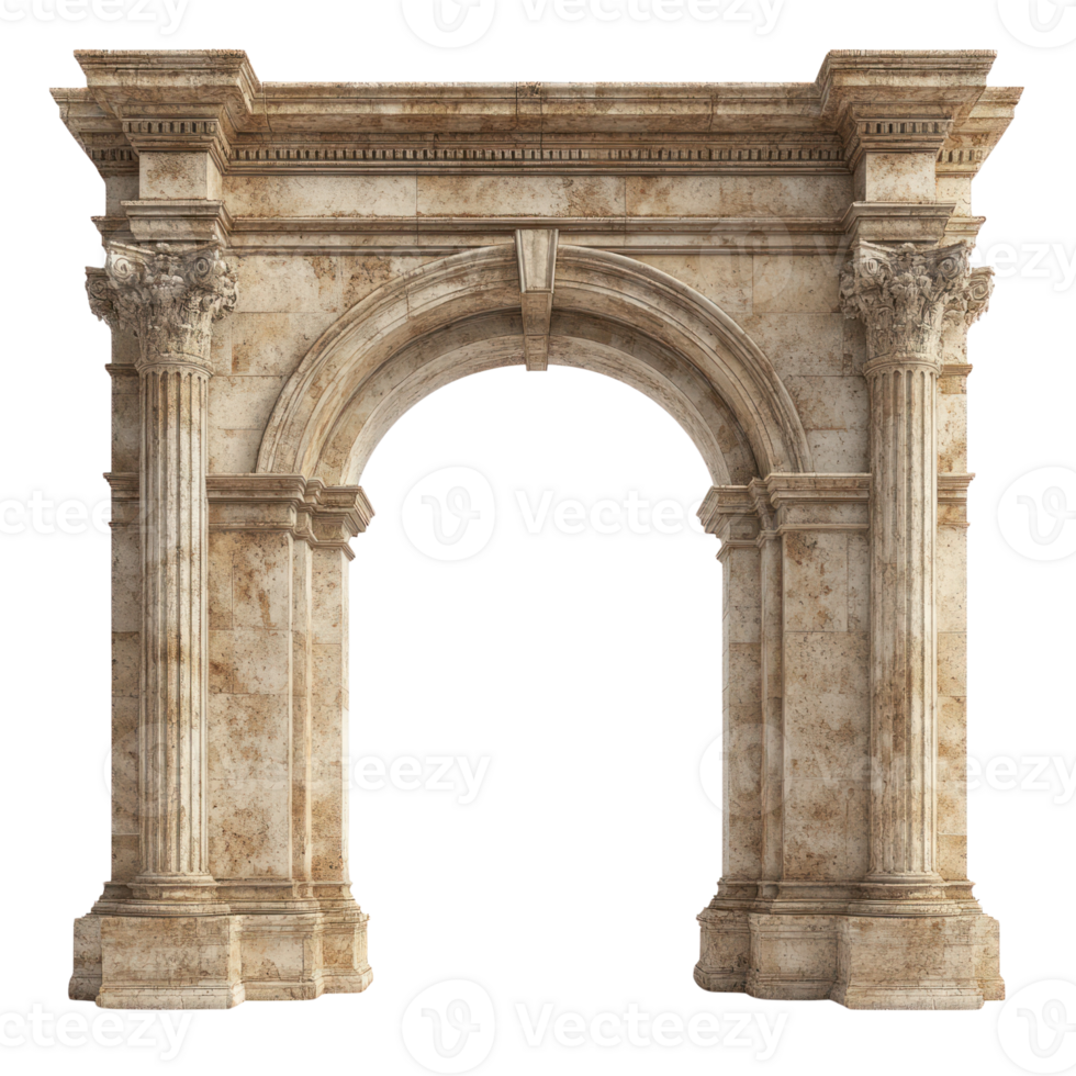 Beautiful historic architectural archway with detailed columns and ornate design in isolated view png