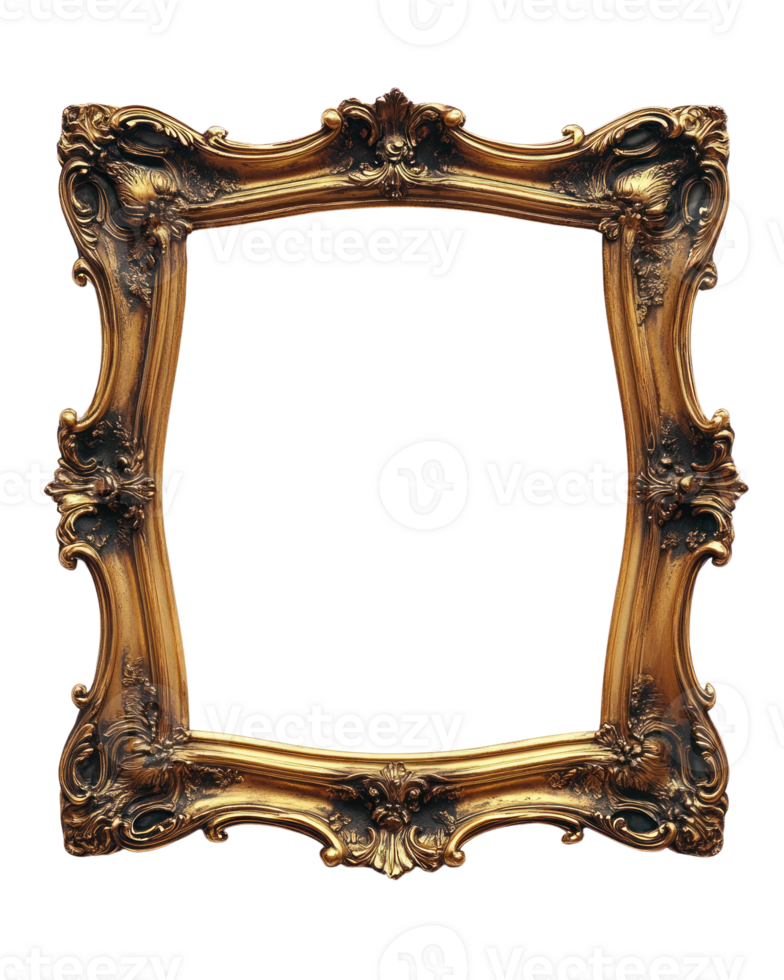 Ornate gold picture frame isolated on white background for decorative and artistic displays png