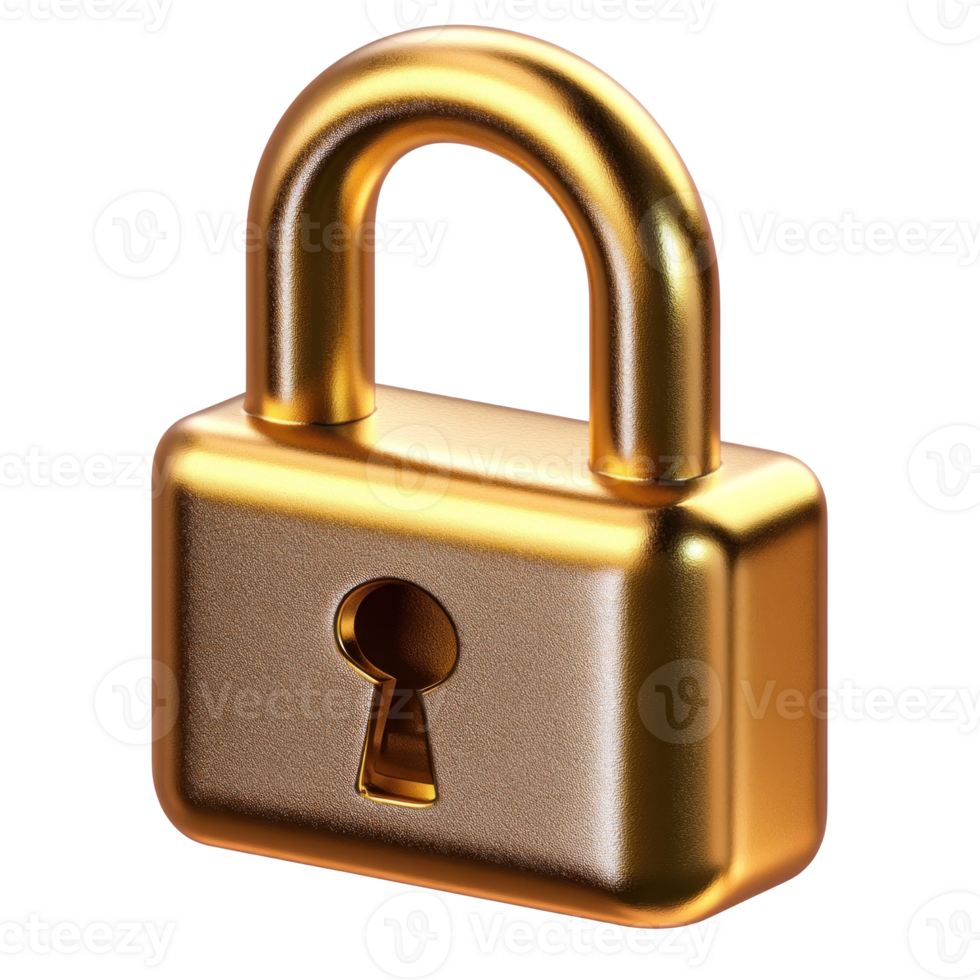 Shiny golden padlock isolated on a white background representing security and protection png