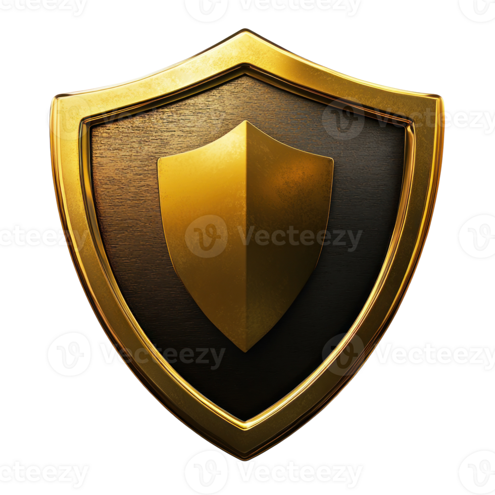 Golden shield emblem design showcasing a polished finish with a strong, protective symbolism png