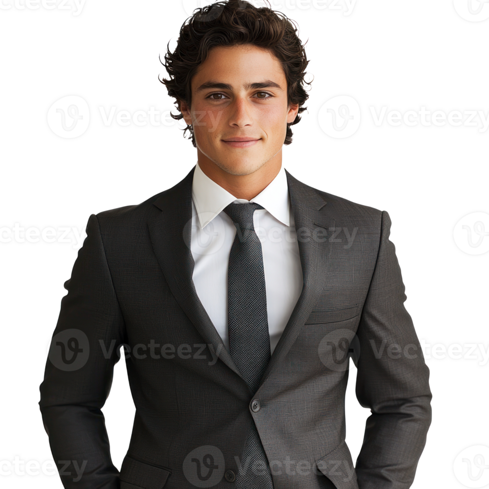 Confident young man in a formal suit standing with a slight smile against a plain background png