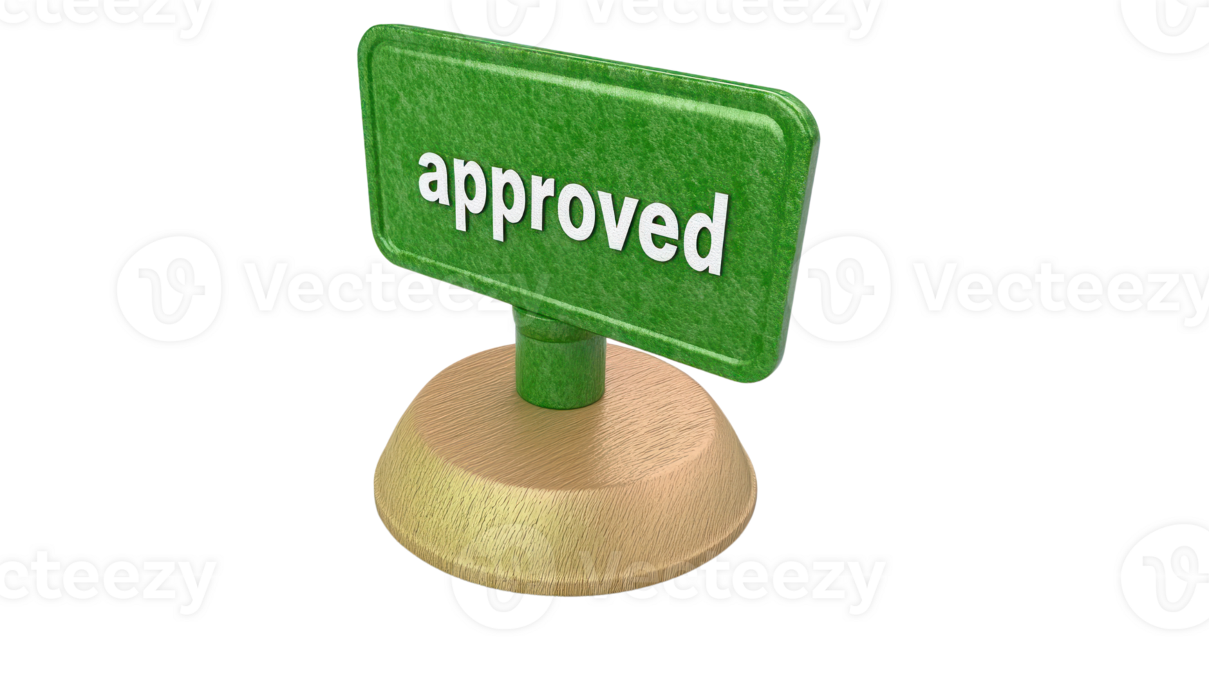 Green approved sign on a wooden base for certifications or validations in office settings png